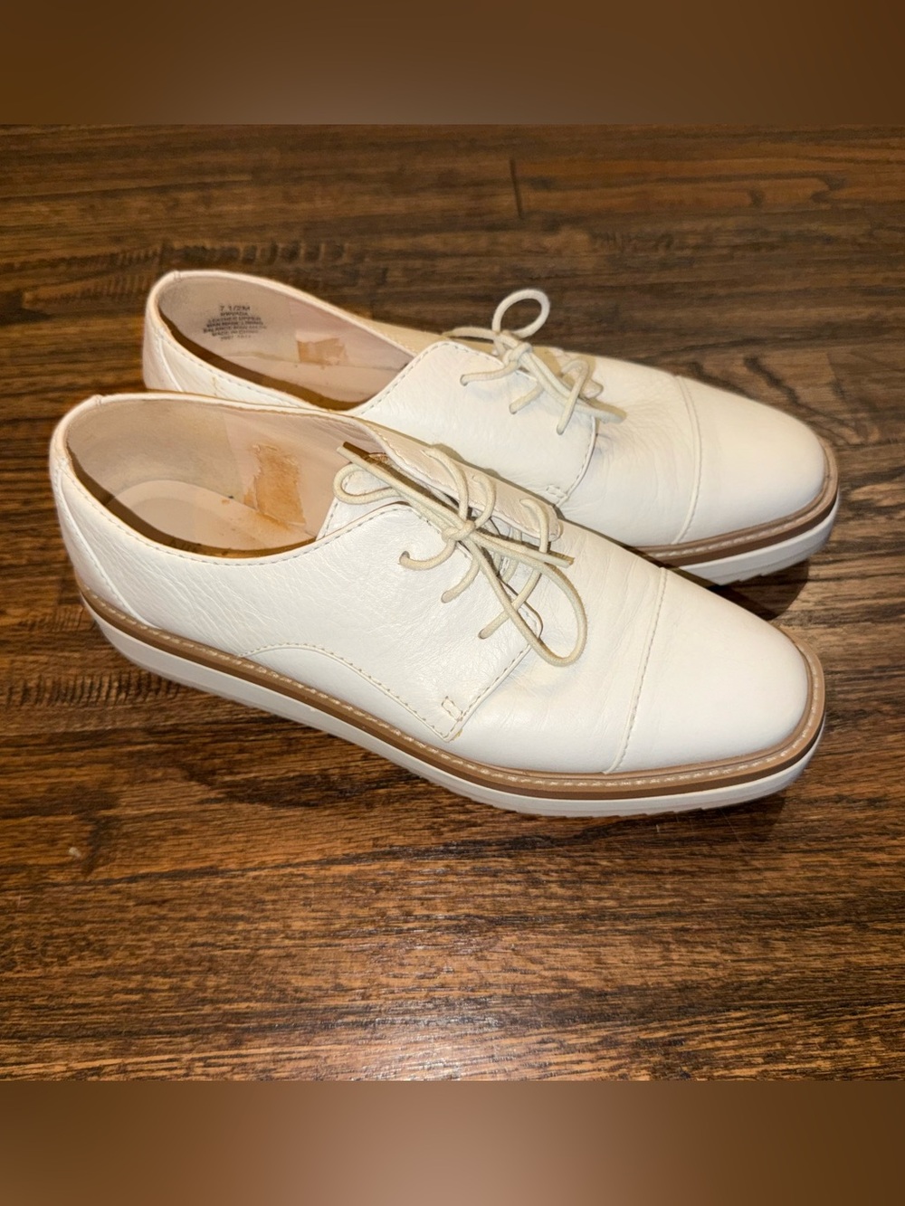 Nine West Women's 7.5 Barbieri White Leather Lace Up Platform Oxfords Shoes